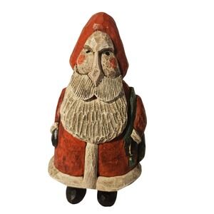 Hand-Carved Wooden Santa Claus Figurine Jim Calkins 1992 Christmas Decor